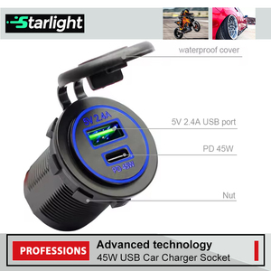 Meilleur chargeur de voiture 45W PD USB C <span class=keywords><strong>charge</strong></span> rapide <span class=keywords><strong>5V</strong></span> 2.4A <span class=keywords><strong>DC</strong></span> 12-24V Compatible Tesla Truck RV Marine Boat Motorcycle - Product Image 2