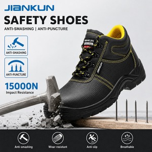 Chaussures de sécurité pour hommes JIANKUN, anti-perforation, plaque en acier, cuir de vachette embossé, imperméables, anti-écrasement, embout en acier, respirantes, en maille, pour l'hiver - Product Image 1