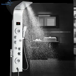 Bathroom Wall Mount Stainless Steel Massage Shower Panel with Led Lights