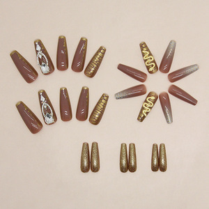 <span class=keywords><strong>Ongles</strong></span> artificiels à presser très populaires, longs, forme cercueil, ballerine, carrés, avec French manucure et papillon 3D incrusté - Product Image 3