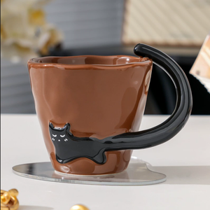 Vente en gros de tasses en céramique créatives avec poignée en forme de chat, logo personnalisé, tasse à café avec queue de chat 3D pour cadeaux et promotion - Product Image 5