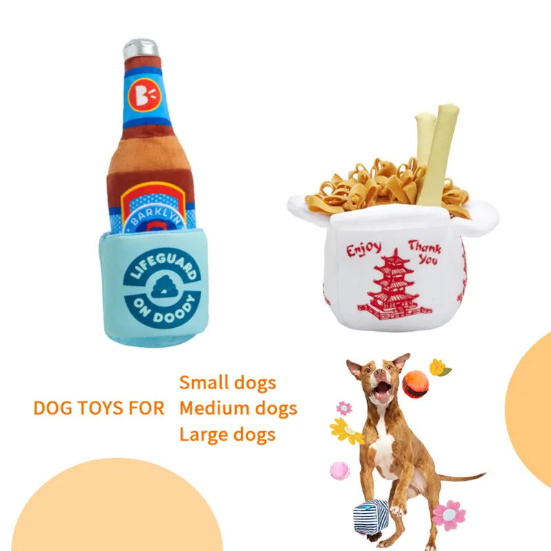 Tout nouveau gros jouets interactifs pour animaux de compagnie jouet en peluche pour chien en forme de bouteille de bière avec son couineur chien jouant jouet
