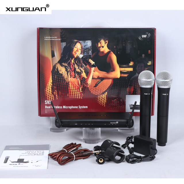 SVX288-PG58 Excellent Audio Quality 2 Channels UHF Wireless Microphone Diversity Receiver Handheld Metal Transmitter for Speech