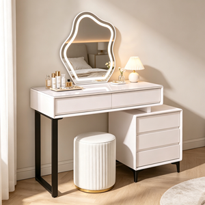 Tocador moderno blanco con espejo iluminado y cajones de almacenamiento para dormitorio - Product Image 2