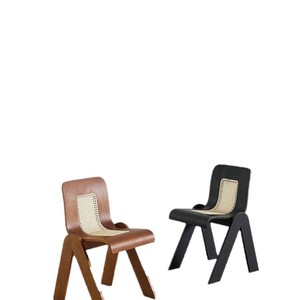 Chaise de salle à manger en bois massif avec dossier en rotin, pour adultes, meubles de salle à manger - Product Image 5