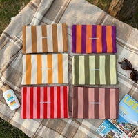 Pochette de maquillage vintage en toile rayée pour voyage, sac à fermeture éclair écologique pour papeterie et organiseur de produits de toilette