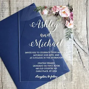 Carte d'invitation de luxe personnalisée imprimée avec enveloppe sceau de cire auto-scellant cartes de vœux faites à la main faire-part de mariage en acrylique