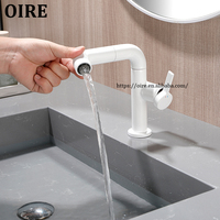Robinet de lavabo de salle de bain moderne à trou unique Oire, rotation à 360°, eau chaude et froide, en laiton massif, avec douchette extractible et cartouche céramique