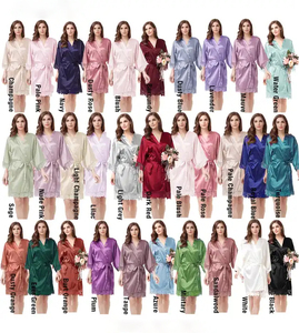 Robe de mariée en <span class=keywords><strong>satin</strong></span> de soie personnalisée avec logo, <span class=keywords><strong>couleur</strong></span> unie, dentelle, robe de demoiselle d'honneur, kimono, peignoir, robe de fête de mariage, col en V - Product Image 2
