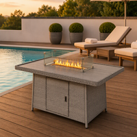 Table de foyer rectangulaire moderne en rotin tressé au propane sans fumée pour jardin, cour, terrasse, patio, vente en gros personnalisée