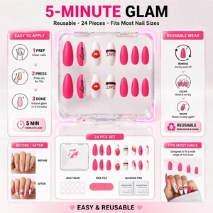 <span class=keywords><strong>Uñas</strong></span> Postizas Mate <span class=keywords><strong>de</strong></span> San Valentín con Diseño <span class=keywords><strong>de</strong></span> Beso y Letras del Alfabeto en Rosa y Blanco, <span class=keywords><strong>Uñas</strong></span> Postizas Largas en Forma <span class=keywords><strong>de</strong></span> Almendra, Juego Reutilizable al por Mayor - Product Image 5
