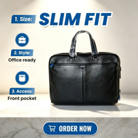 Porte-documents fin en cuir véritable avec fermeture éclair, pochette de transport pour documents, poche avant, grande capacité, sac de travail et de voyage pour le bureau