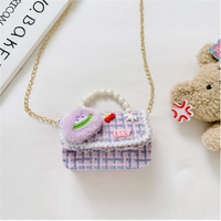 Tas Tweed Anak dengan Pegangan Mutiara dan Aksen Bunga, Tas Tangan Fashion Lucu untuk Anak Perempuan, Cocok untuk Pesta Ulang Tahun dan Permainan Peran, Set Multi Warna