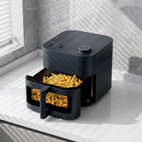 Friteuse à air double panier 8L avec écran tactile numérique et fenêtre de visualisation, antiadhésive noire pour cuisine domestique