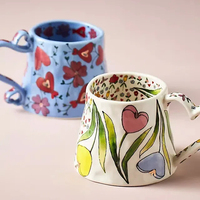 Mug en céramique de style nordique à motif floral 300 ml - Passe au lave-vaisselle et au micro-ondes - Mug à café de bureau - Cadeau de rentrée scolaire