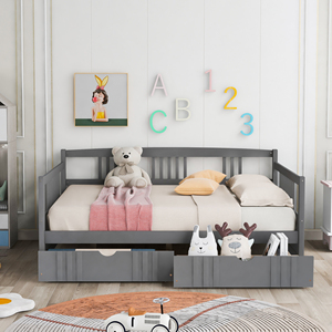 Cama de Madera Tamaño Completo con Dos Cajones, Cama Infantil Gris con Almacenamiento - Product Image 2