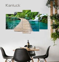 KANLUCK Peinture sur toile moderne avec paysage de cascade, impression giclée, 6 couleurs, encadrée - Résistante à l'eau et à la décoloration 120x100cm