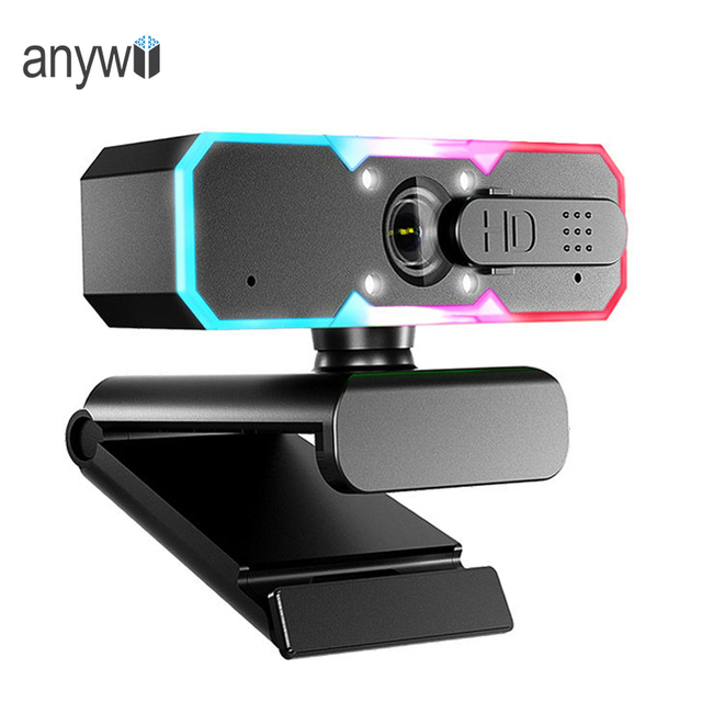 Anywii OEM 1080p CMOS USB Web Camera with Microphone RGB Light for PC/Laptop Gaming Skype Video Call 1 Year Warranty in Stock
