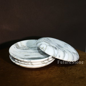 Plateau décoratif rond en marbre blanc personnalisable pour pièce maîtresse de table basse cadeau de mariage et style intérieur de luxe - Product Image 3
