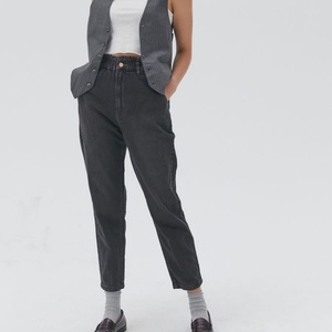 Pantalones de mezclilla tipo harem para mujer, de cintura alta, con cremallera, elásticos, negros, suaves, estilo mom, hasta el tobillo, al por mayor - Product Image 3