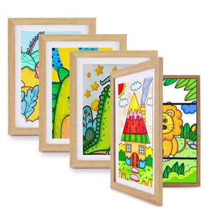 A4A310 Kids Artwork <b>Frame</b> with Glass and Mat Display Front Opening Foldable Modern <b>Design</b> MDF Wood <b>Wall</b> Mount - Product Image 1