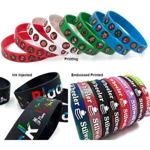 Pulsera de silicona con logo y relleno de color, brazalete de goma grabado en relieve, artículo promocional para concienciación social - Product Image 3