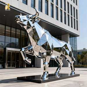 Современное декоративное здание RELONG в натуральную величину, Геометрическая статуя быка из нержавеющей стали для продажи - Product Image 6