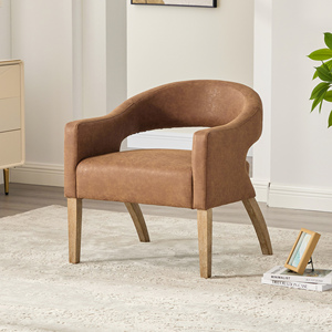 Sillón Moderno OE HOME Tapizado en PU con Respaldo Abierto, Silla de Comedor Tipo Barril con Patas de Madera de Caucho Envejecido y Laterales Huecos para Club o Dormitorio - Product Image 1