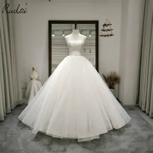 Ruolai QW01126 Strapless Ball Gown Wedding Gowns Dress Pearls and Ruffles Beadings Dress Wedding for Women