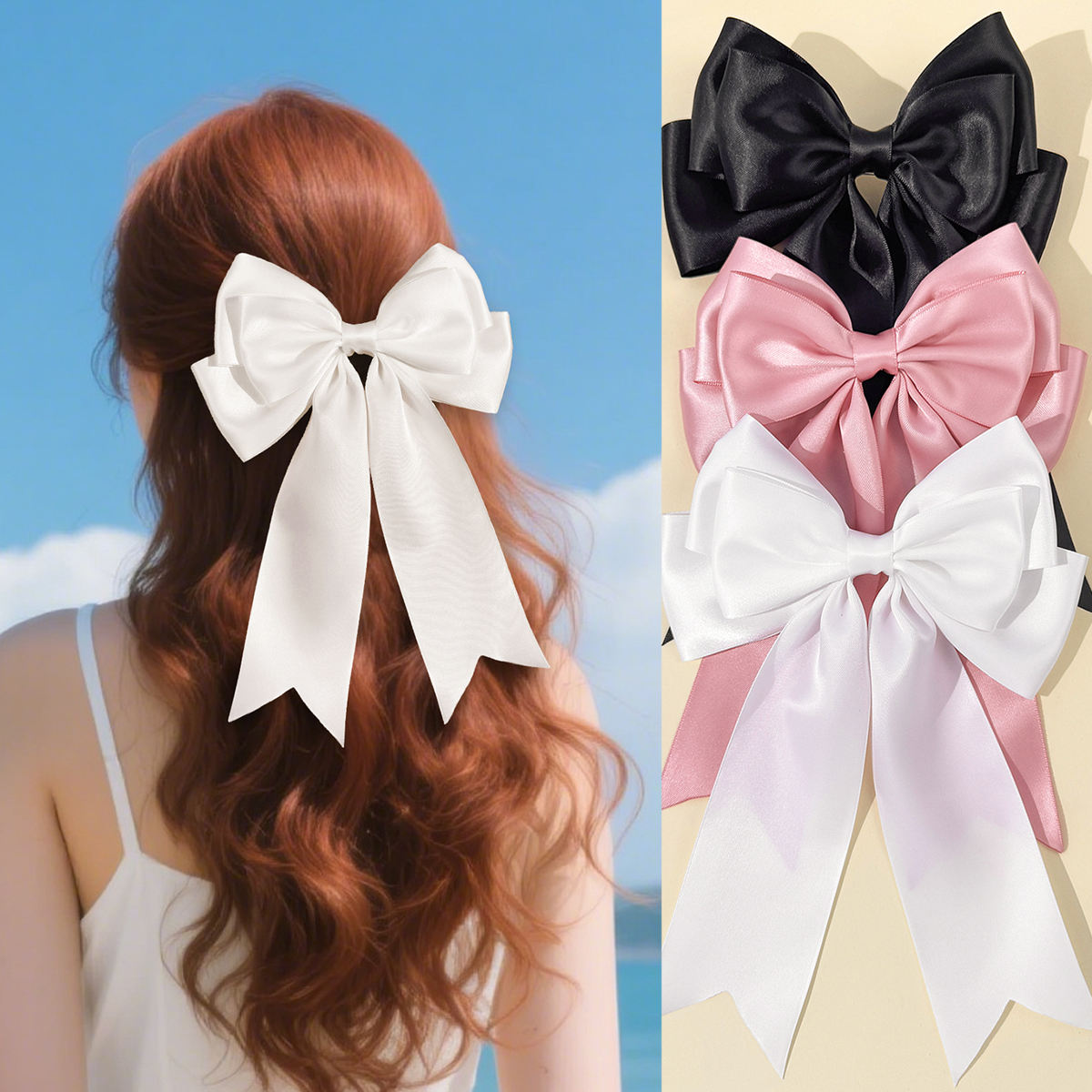 Large-sized Solid Color Bow Hair Clip for Ladies Versatile Polyester Material for Daily Outings Gatherings with Best Friends