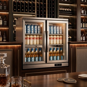 Réfrigérateur de bar à économie d'énergie pour présentation, <span class=keywords><strong>auto</strong></span>-dégivrant, à circulation d'air, pour pub, vitrine réfrigérée à double porte, à brancher - Product Image 3