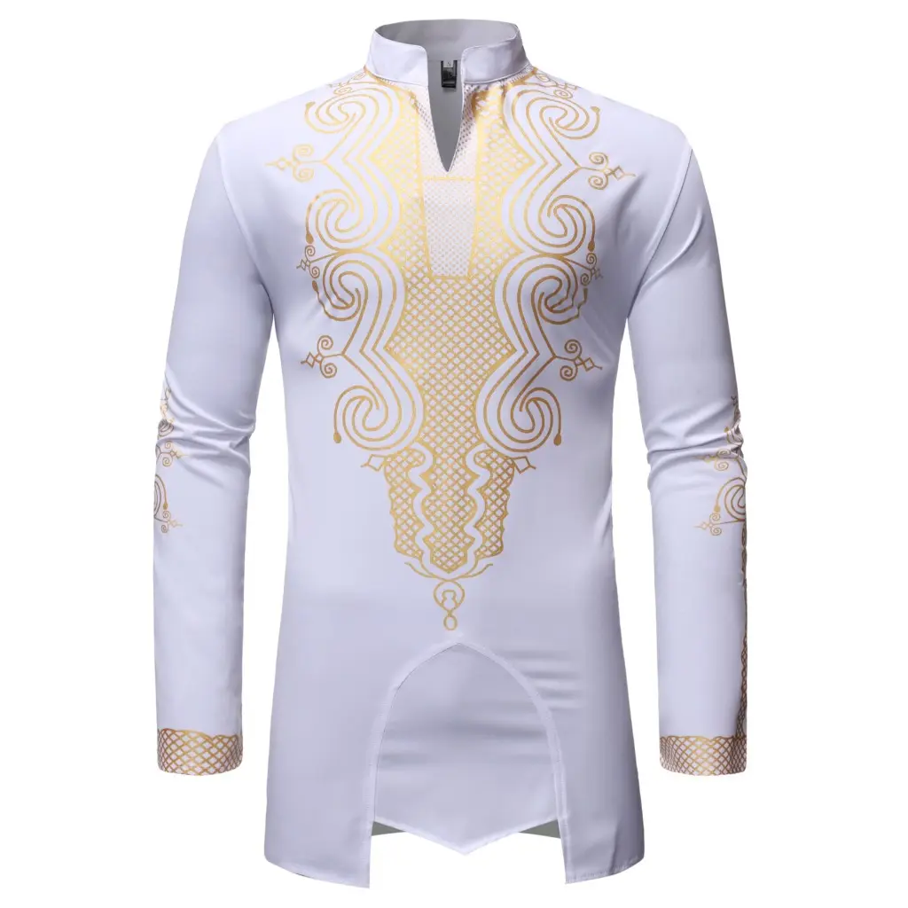 Camisa africana de alta calidad para hombre, estampado dorado, fiesta para hombre, traje tradicional africano, camisas Dashiki tribales africanas