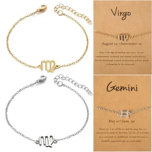 Friendship 12 Constellations Card Fashion Jewelry Gold Link Chain Zodiac Sign Bracelet For Women