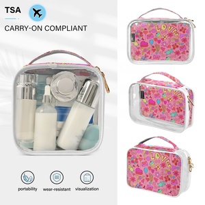 Wholesale Custom Print Waterproof Portable Clear PVC Pink Travel Toiletry <b>Case</b> Cosmetic Wash Bag - Product Image 4