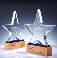 Trofeo de Cristal Personalizado con Forma de Estrella para Empleados, con Base de Madera, para Recuerdos de Empresa, Trofeos, Medallas y Placas