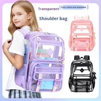 Sac à dos en PVC transparent en nylon de style dessin animé, imperméable, avec fermeture éclair, tendance, pour les élèves du primaire, du collège et du lycée