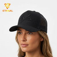 Casquette Trucker en Sergé de Coton et Maille, 5 Panneaux, Personnalisée OEM, Haute Qualité, Tendance, Unisexe Adulte, Vente en Gros, Visière Courbée, Logo en Patch de Cuir