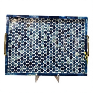 Wonderful Designer Natural Bone Inlay Serving Tray-High Quality Eco-Friendly Dishwasher Safe Decorative Tray with Metal Handles - Product Image 1