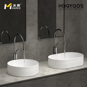Lavabo <span class=keywords><strong>de</strong></span> Cerámica MUUPEG <span class=keywords><strong>de</strong></span> Diseño Moderno con Rayas Verticales, Ecológico, Fácil <span class=keywords><strong>de</strong></span> Limpiar, para Baños y <span class=keywords><strong>Villas</strong></span> - Product Image 2
