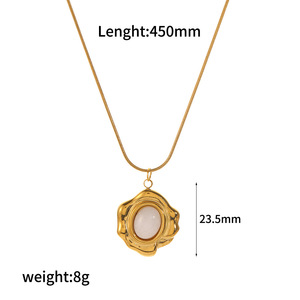 Collier en acier inoxydable avec pierre naturelle pour femme, pendentif goutte d'eau plaqué or 18 carats, design géométrique, chaîne de clavicule - Product Image 4