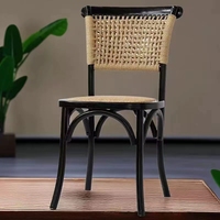 Chaise de salle à manger en bois massif rétro, chaise de salle à manger en rotin américain, chaise à dossier moderne