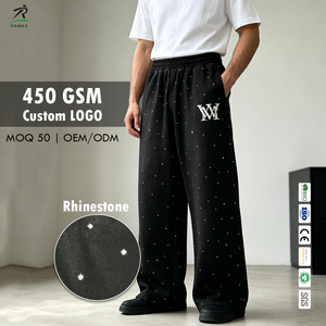 Pantalon de jogging décontracté pour homme RAMAX noir avec strass 450GSM, taille élastique, logo personnalisé, OEM ODM - Product Image 1