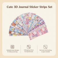 Ensemble de bandes d'autocollants décoratifs pour journal, mignons, en vinyle 3D gonflé et brillant, imperméables, personnalisables, Kawaii, autocollants décoratifs adhésifs, cadeau