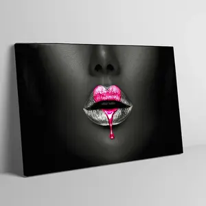Siyah kız su damlası dudaklar sanat tuval boyama altın pembe mor dudaklar posterler ağız duvar sanatı resimleri moda ev dekor duvar