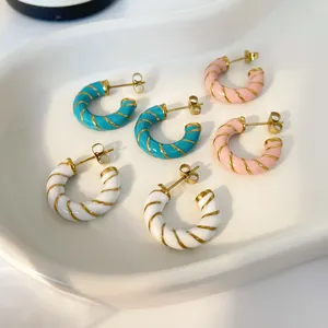 Titane acier couleur huile dégoulinant de pâte frite Twists boucles d'oreilles couleur bonbon avancé en acier inoxydable boucles d'oreilles bijoux de mode 2024