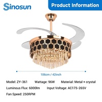 Ventilateur de plafond LED invisible moderne à économie d'énergie OEM/ODM pour chambre à coucher, 42 pouces, moteur DC, télécommande, 3 couleurs de lumière réglables