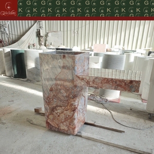 Vasque carrée en marbre de luxe GOLDKING pour salle de bain, avec veines rouges, grises et blanches, bord sculpté CNC, finition de précision - Product Image 4