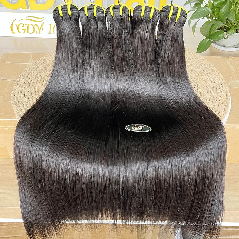 GDY harga pabrik grosir rambut Brasil lurus bundel jalinan ganda Vendor rambut manusia alami Virgin mentah bundel rambut