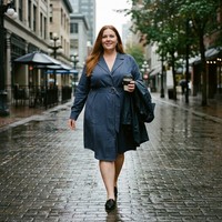 Robe chemise trapèze personnalisée en coton biologique écologique pour femme, bleu ardoise, avec ceinture à anneaux en D et quatre poches, longue, Vancouver Canada