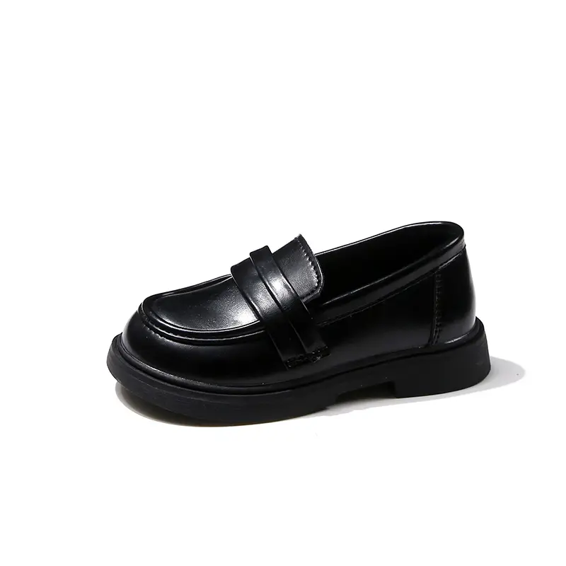 Girls' Leather Shoes 2024 Spring New Children's Shoes Children 1-16 Years Old British Soft Sole Slip-on School Shoes